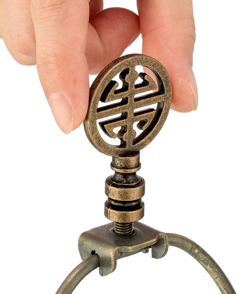 Qc Lamp Finials - 2 Packs, Chinoiserie Design Lamp Finial for Table lamps and Floor Lamps, Solid Metal Lamp Toppers Screw On Cap, Decorative Lamp Shades Top Nut, Oriental Lamp Shade Knob, Antique Brass - Image 5